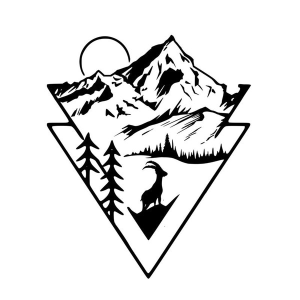 Alpen Mountain, Alpen Berge Steinbock Line Art ( SVG, PNG, PDF )