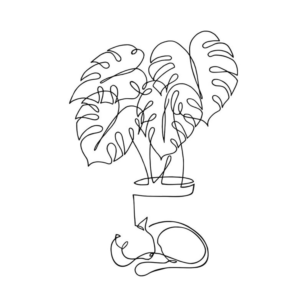 Monstera Leaf, Sleeping Cat Line Drawing, Palmenbltter Cat One Line, One  Line Art (SVG, PNG, PDF), Tattoo - Etsy