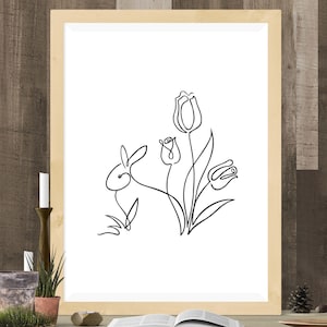Lapin Floral Line Art, Flower Rabbit une ligne, Tulip Flower one line art (SVG, PNG, PDF), Tatouage