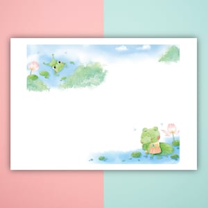 Sommer Frog JPG Image, Lotus Frog frame background, Frog drawing Art for Invitations, Scrapbook, Prints, Collages