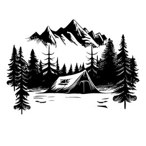 Camper im Wald, Camper Mountain svg, Camper im Wald, Berg svg, Pine Trees svg, Camping svg ( SVG, PNG, PDF )