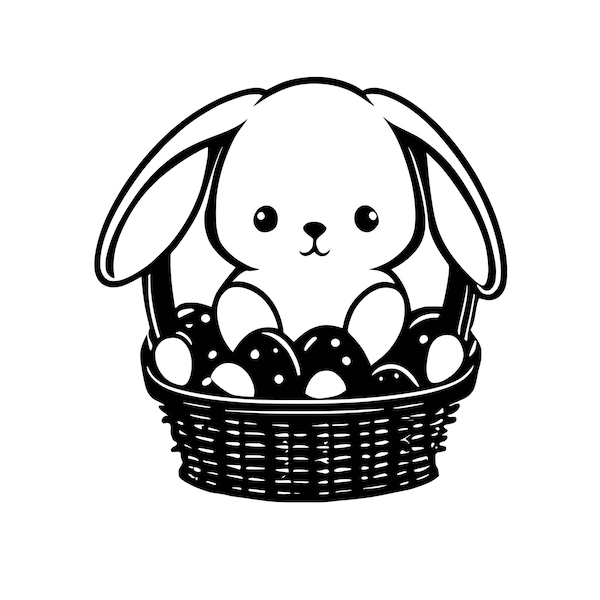 cute easter bunny with a basket svg, easter  eggs, easter Svg, Digital Cut Datei ( SVG, PNG, PDF )