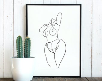 Curvy Girl Poster Wall Art, Female Art Print, Curvy Woman Art Print, Feministische Linie Kunstdruck,