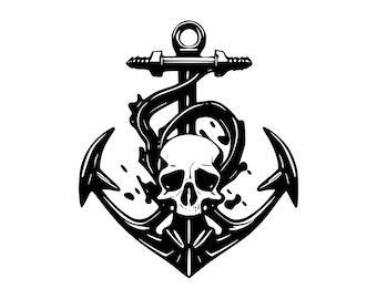 Anchor Skull Pirate svg, Anchor Skull svg, Cricut, Silhouette Cut Files T-Shirt-Mug-Badge-Sticker, SVG PNG PDF