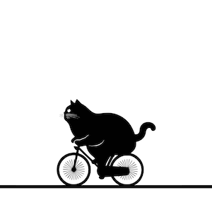 fat black Cat svg, Cat Riding Bike, Be Happy, black Cat riding bicycle (SVG, PNG, PDF) cat lover for T shirt, Mug, Gift