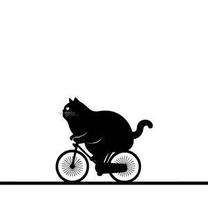 fat black Cat svg, Cat Riding Bike, Be Happy, black Cat riding bicycle (SVG, PNG, PDF) cat lover for T shirt, Mug, Gift