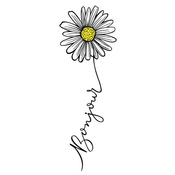 Flower Bonjour Illustration, Line Art (SVG, PNG, PDF), Tattoo