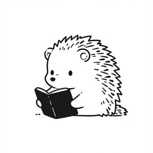 kawaii Hedgehog Book svg, SVG Files for Cricut, Woodland SVG, Hedgehog Png, Hedgehog Vector, Toddler Shirt svg, Minimal Tattoo