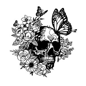 Skull Flowers Butterfly svg, Skull Roses Cricut svg, Flowers Butterfly, SVG PNG PDF