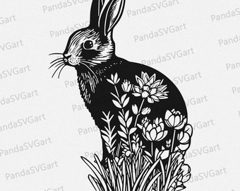 Easter Bunny Wild_Flower, Frühlingshase,  Flower, Osterhase, Ostern, Digital Cut Datei ( SVG, PNG, PDF )