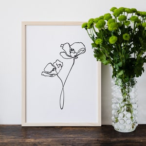Fleur de pavot, dessin au trait une plante de pavot, style minimaliste (SVG, PNG, PDF), tatouage de plante de pavot