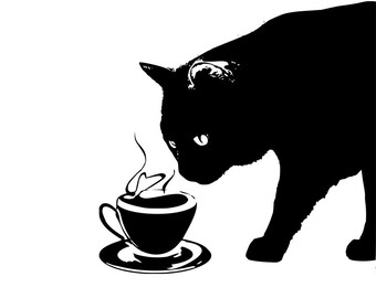 Kat en koffie, miauw, kattenkoffie illustraties en illustraties (svg, png, pdf)