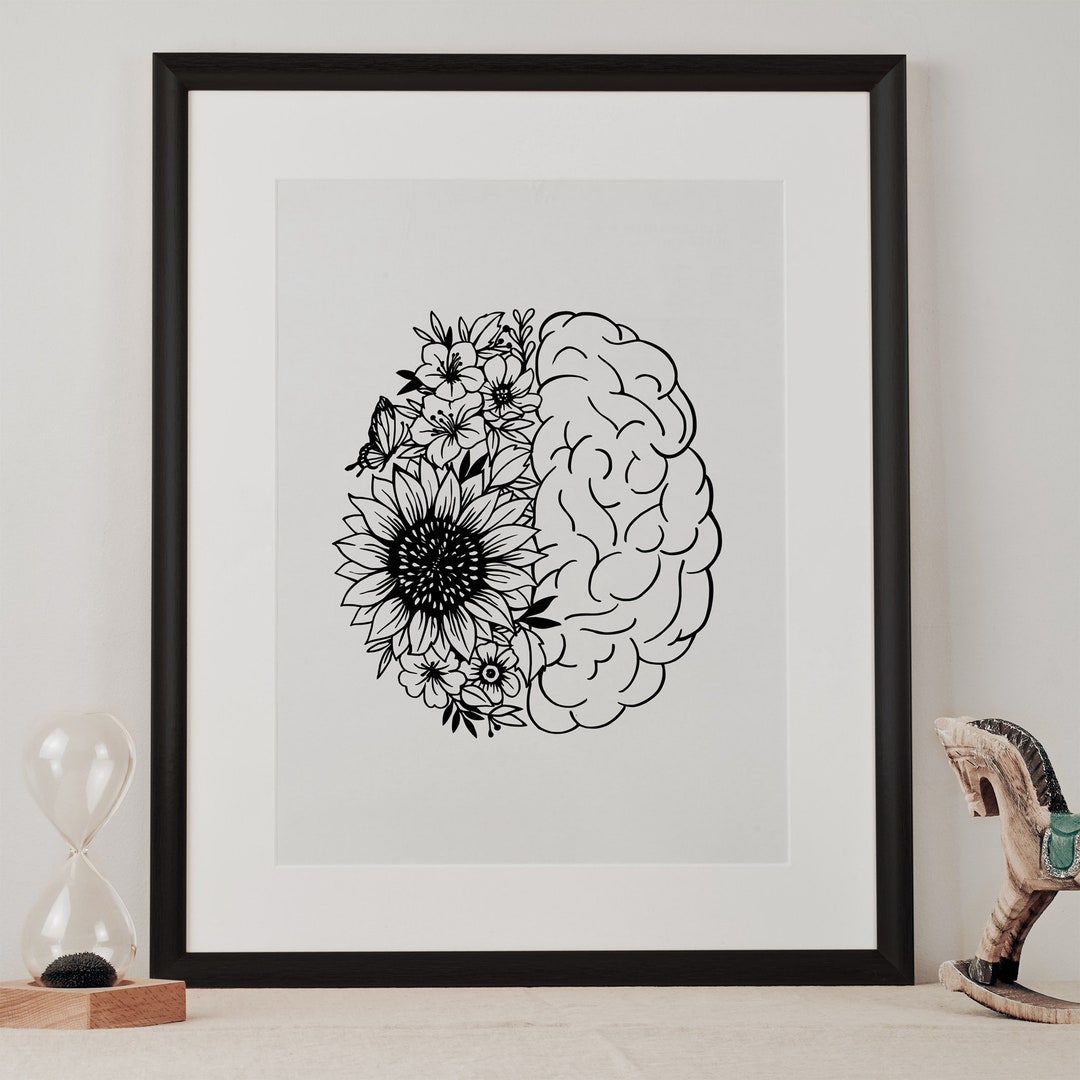 Mental Health Flower, Brain and Flower Illustration, Brainblossoms SVG