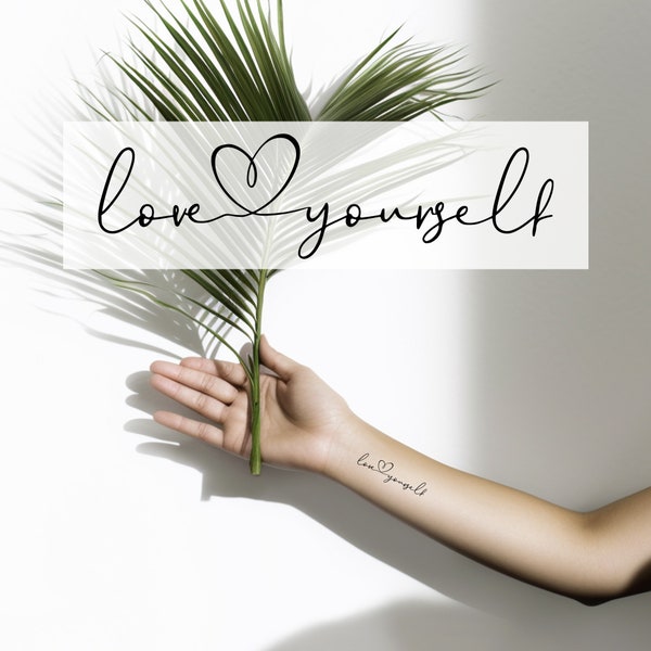 Love yourself, oneline Art (SVG, PNG, PDF), Minimalist Love Heart Tattoo Clipart