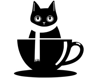 Kat en koffie, miauw, kattenkoffie illustraties en illustraties (SVG, PNG, PDF)