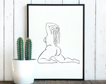 Curvy Girl Poster Wall Art, Female Art Print, Curvy Woman Art Print, Feministische Linie Kunstdruck,