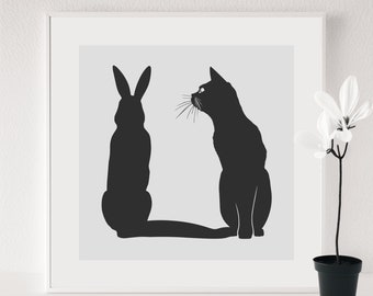 Cat Rabbit svg, Meow, Cat, bunny rabbit Silhouette, Funny Cat Vector, a cat with rabbit shadow