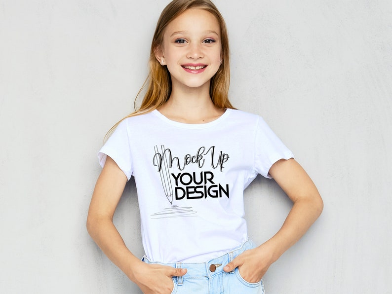 Download Kids T-shirt MockUp Kids White T-Shirt Template Bella ...