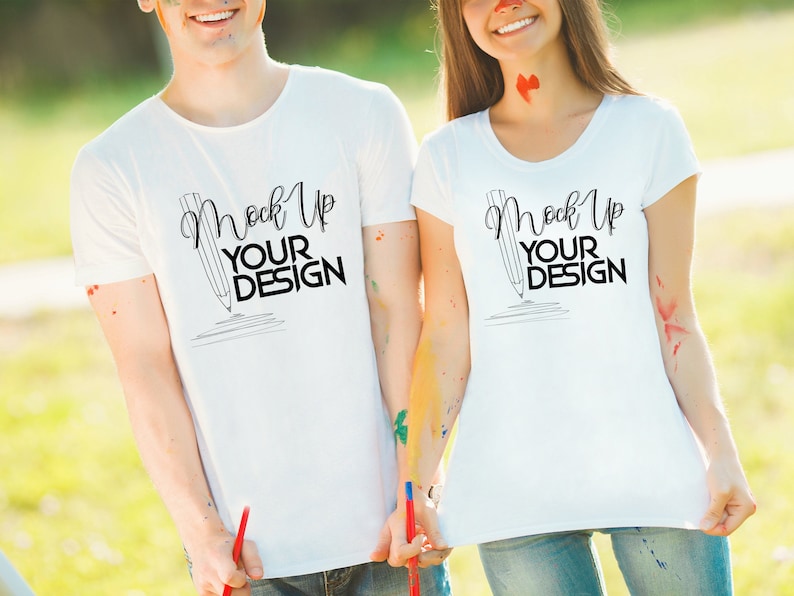 Download Bella Canvas Tee Couple T Shirt Mockup Woman And Man White T Shirts Template Mockup For Couples Valentine S Day T Shirt Mockup Cts Graphic Tees Clothing Sied In