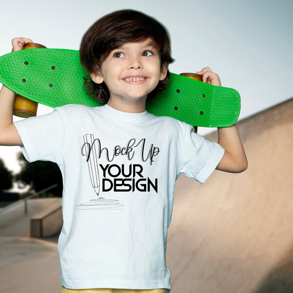 Kids T-shirt MockUp, Kids White T-Shirt Template, Bella Canvas MockUp, Child Tshirt Mock Up, Shirt Mock Up, Kids Short Sleeve Tee Mock BKTS