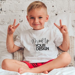 Kids T-shirt MockUp, Boy White T-Shirt Template, Bella Canvas MockUp, Child Tshirt Mock Up, White Shirt MockUp, Kids Short Sleeve Tee BKTS