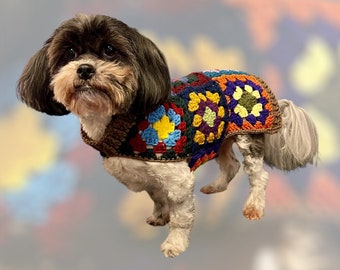 Granny Square Dog Sweater with Shimmery Brown Accent Color