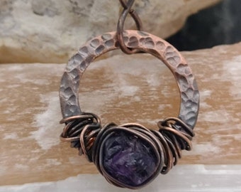 Raw Amethyst Pendant, Copper Pendant, Wire Wrapped Pendant, February Birthstone, February Gift, Mens Pendant, Unisex Pendant, Raw Amethyst
