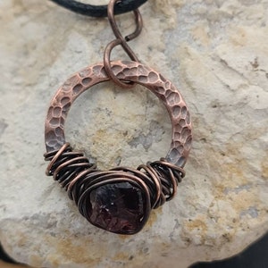 Raw Garnet Pendant, Copper Pendant, Unisex Pendant, Mens Pendant, January Birthstone, January Gift, Wire Wrapped Pendant, Raw Garnet, Garnet