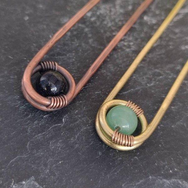 Hair Fork, Gemstone Hair Fork, Copper Hair Fork, Brass hair Fork, Wire Wrapped Hair Fork, Copper Hair Accessories, Copper Hair Pin