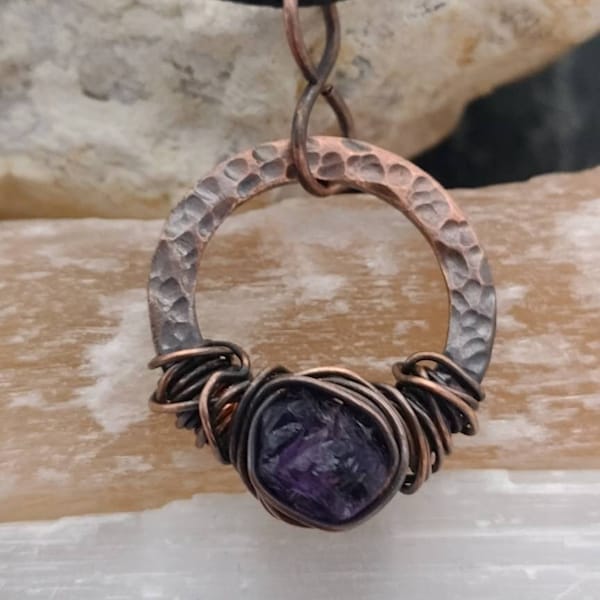 Raw Amethyst Pendant, Copper Pendant, Wire Wrapped Pendant, February Birthstone, February Gift, Mens Pendant, Unisex Pendant, Raw Amethyst