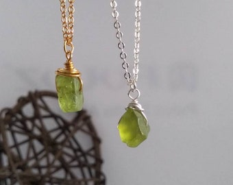 Raw Green Peridot Pendant \u2022 Rough Crystal Pendant \u2022 Natural Peridot Gemstone Jewelry \u2022 Scratched Silver \u2022 August Birthstone \u2022 Gifts for Her