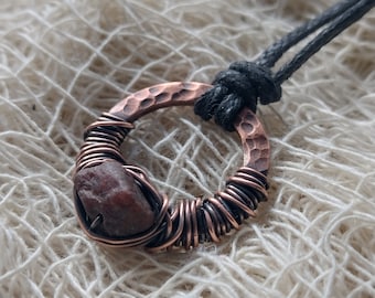 Raw Ruby Pendant, Ruby Pendant, July Birthstone, July Gift, July Pendant, Mens Pendant, Unisex Pendant, Copper Pendant, Wire Wrapped Pendant