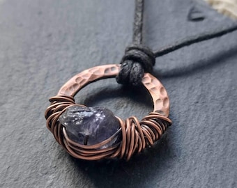 Raw Iolite Pendant, Iolite Pendant, Raw Water Sapphire Pendant, Water Sapphire Pendant, Mens Pendant, Unisex Pendant, Copper Pendant