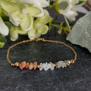 Moonstone and Sunstone Bracelet, Gemstone Bead Bracelets for Women