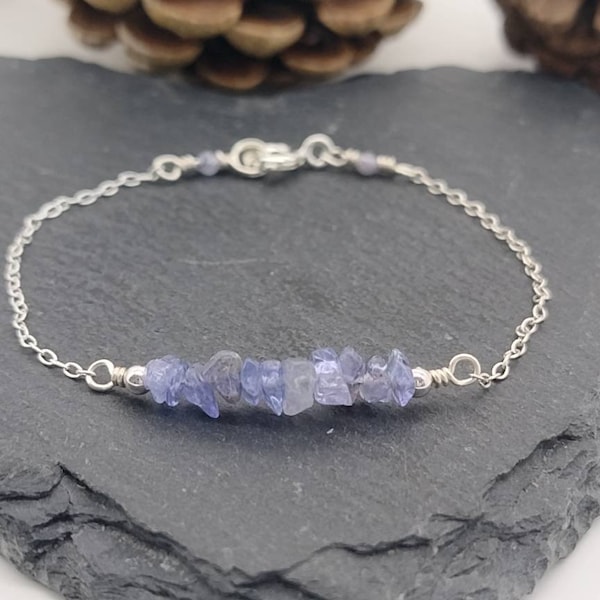 Raw Tanzanite Bracelet, Tanzanite Bracelet, Raw Gemstone Bracelet, December Birthstone, December Gift, Tanzanite, Raw Tanzanite Jewellery