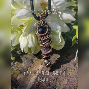 Protection Pendant, Mens Pendant, Unisex Pendant, Copper Pendant, Wire Wrapped Pendant, Gemstone Pendant, Protection Necklace, Protection
