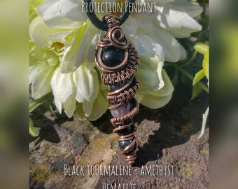 Protection Pendant, Mens Pendant, Unisex Pendant, Copper Pendant, Wire Wrapped Pendant, Gemstone Pendant, Protection Necklace, Protection