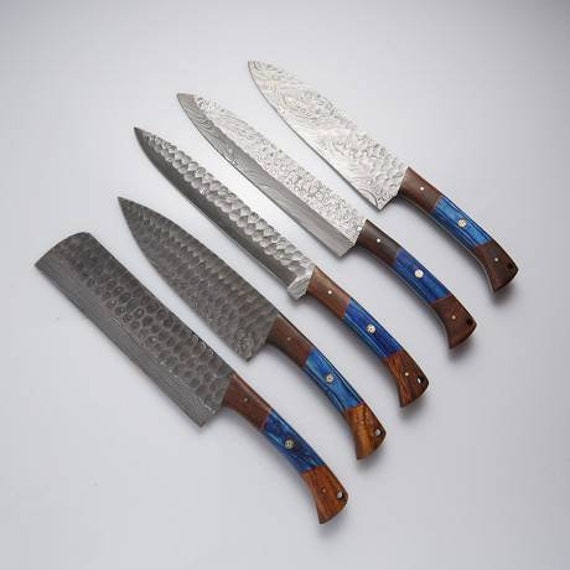 Damascus chef knives// set of 5 //pices Etsy