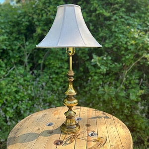 Table top Solid Brass Lamp, Accent Lamp, Brass Lamp, Lamp with Cream Lampshade