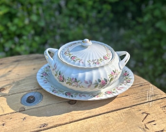 Cuenco para servir verduras cubierto con base de porcelana fina creativa vintage REGENCY ROSE n.º 2345