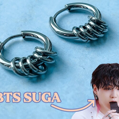 BTS SUGA's Hoop Earrings Unisex, Asymmetrical Earrings, Mismatched Earrings, Long Distance Boyfriend Gift, Korean Earrings