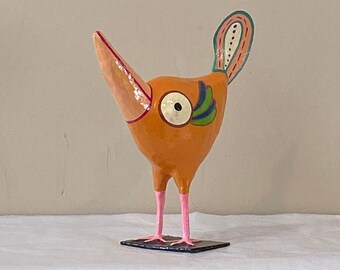 Haitian Papier Maché Orange Bird