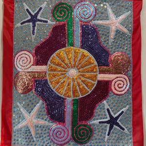 Simbi, Saint-Soleil, Stars & Cosmic Circle Vévé Haitian Vodou/Voodoo Flag