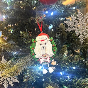 Personalised Maltese Christmas Tree Dog Ornament, Customised White Maltese Pet Dog Ornament, Handmade Christmas Tree Decoration Dog Ornament