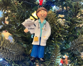 Personalised Female Doctor Christmas Ornament, Customised Medical Profession Woman Christmas Ornament, Handmade Christmas Tree Decoration