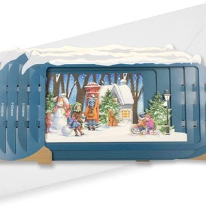 3D Pop Up Christmas in the town with a red postbox Christmas Greeting Card, Pop Up Card Christmas Message In A Bottle Greeting Card