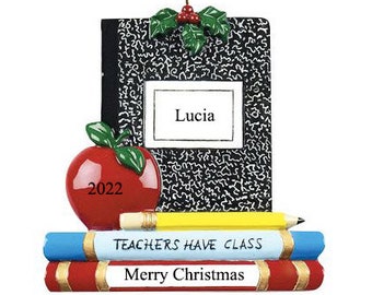 Personalised Teacher Have Class Christmas Ornament, Customised Marble Notebook Ornament, Handmade The Best Teacher Christmas Tree Decoration