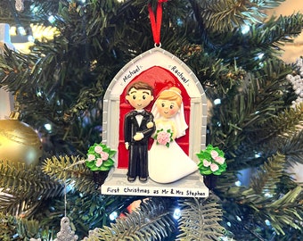 Personalised Wedding Married at Church Couple Christmas Ornament,  Customised Handmade Married Bride and Groom Couple Xmas Tree Decoration