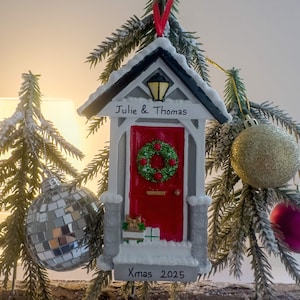 Personalised Red Door Home Christmas Tree Decoration Ornament 2025, Customised House New Home Xmas Tree Decor