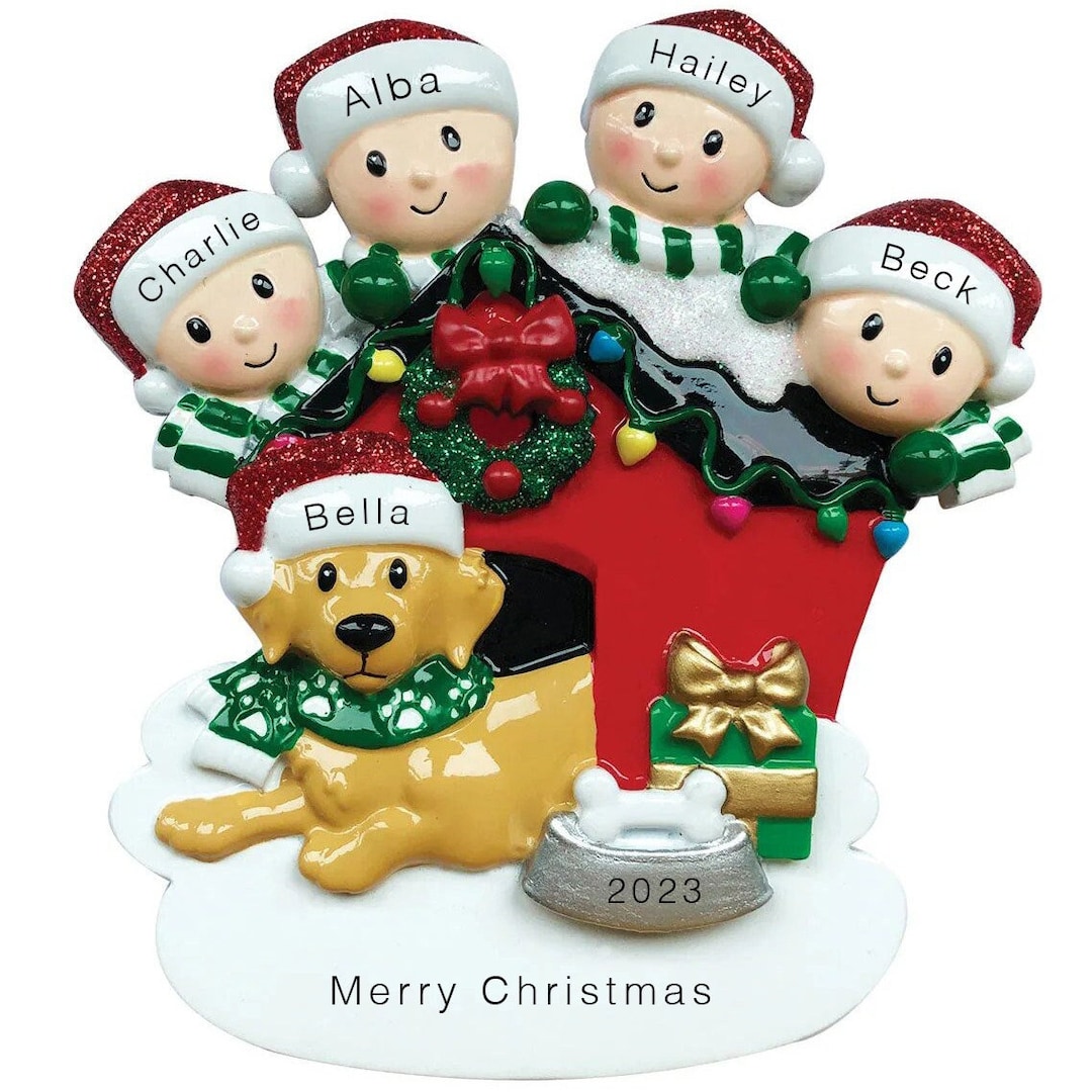 Personalised Family of 4 With A Dog Christmas Ornament, Customised